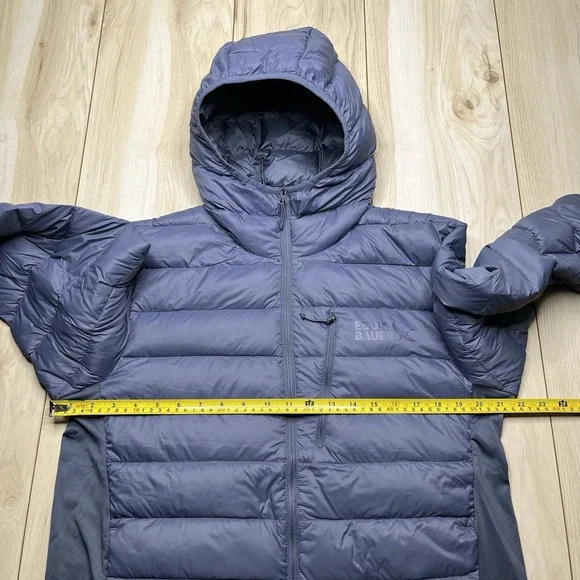 Eddie Bauer 550 Down Puffer Jacket Mens Medium Gray Hooded Lightweight Packable - Picture 6 of 14